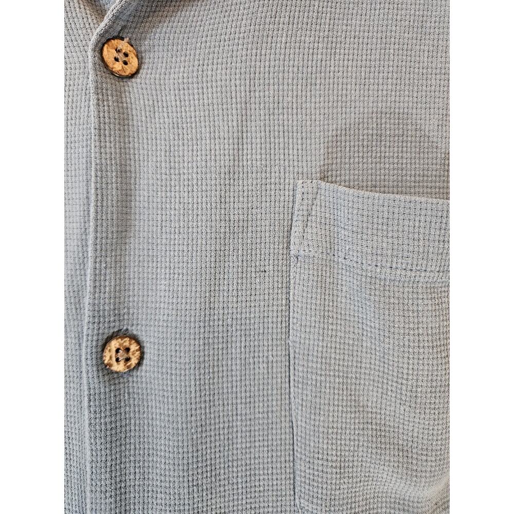 Vintage Silk Men's Woven Silk Grey Blue Short Sleeve Button-Up Shirt size L - Picture 5 of 7